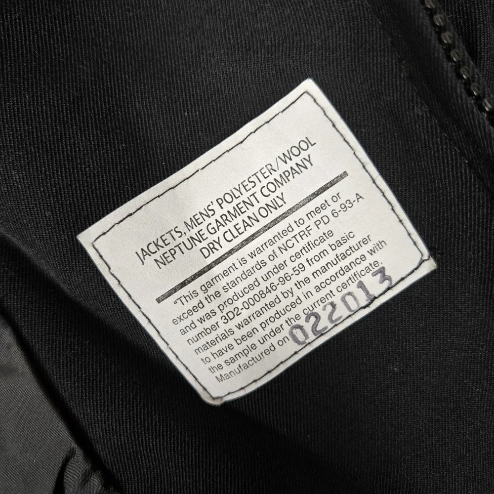 Neptune Garment Co Jacket Mens 44 Long‎ Wool Polyester Blend Black Army Officer